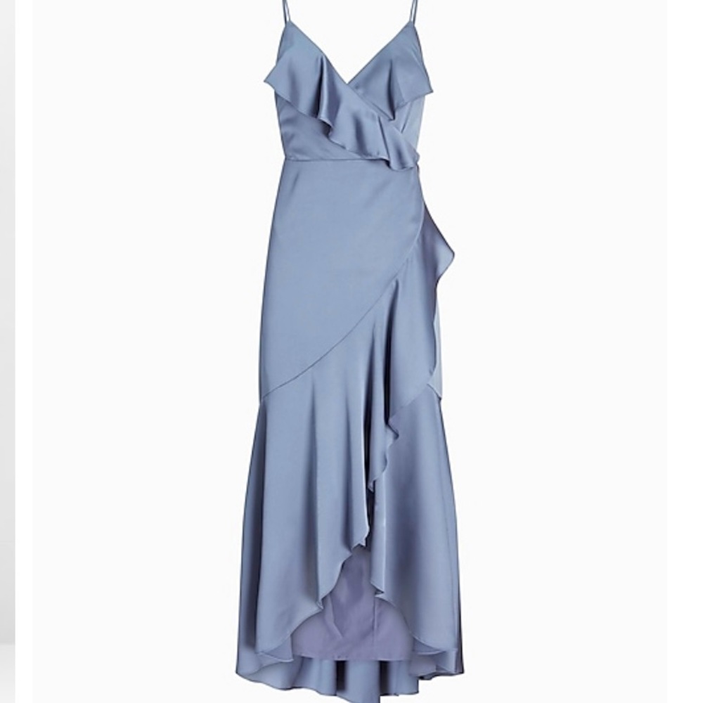 SATIN RUFFLE WRAP HI-LO MAXI DRESS Sz M